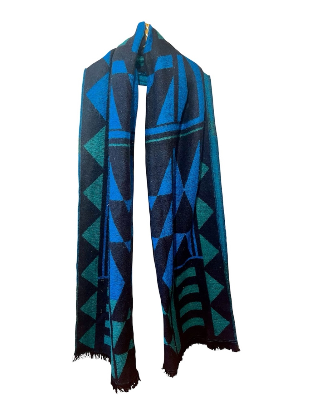 Merona Target Blanket Scarf – Reversible Black, Blue & Teal Geometric Colorblock
